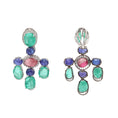Load image into Gallery viewer, Natural Emerald and Tanzanite 18K gold earrings top view - NFJSD-1760
