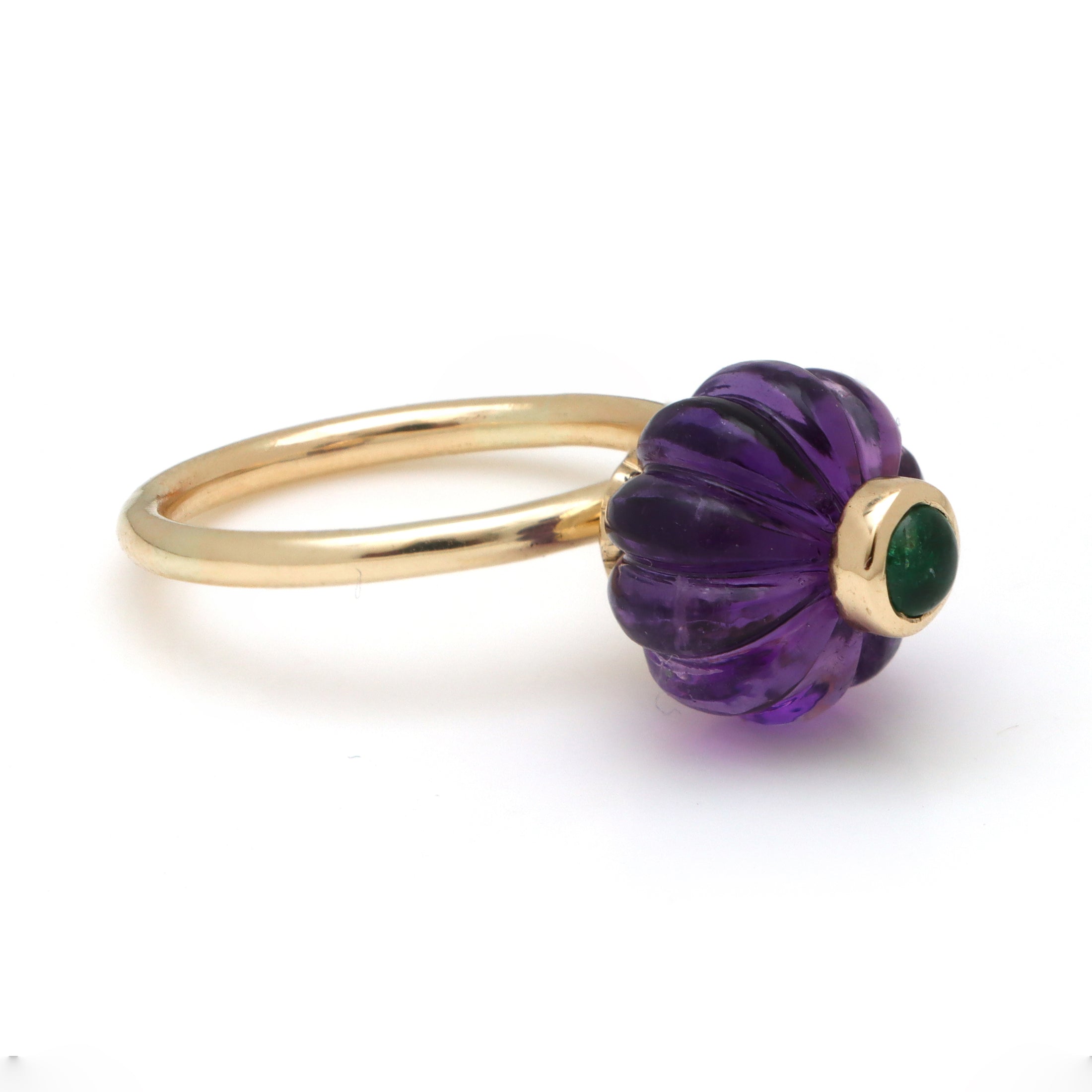 Natural Amethyst and Emerald 14K gold ring close-up detail - NFJSD-1681