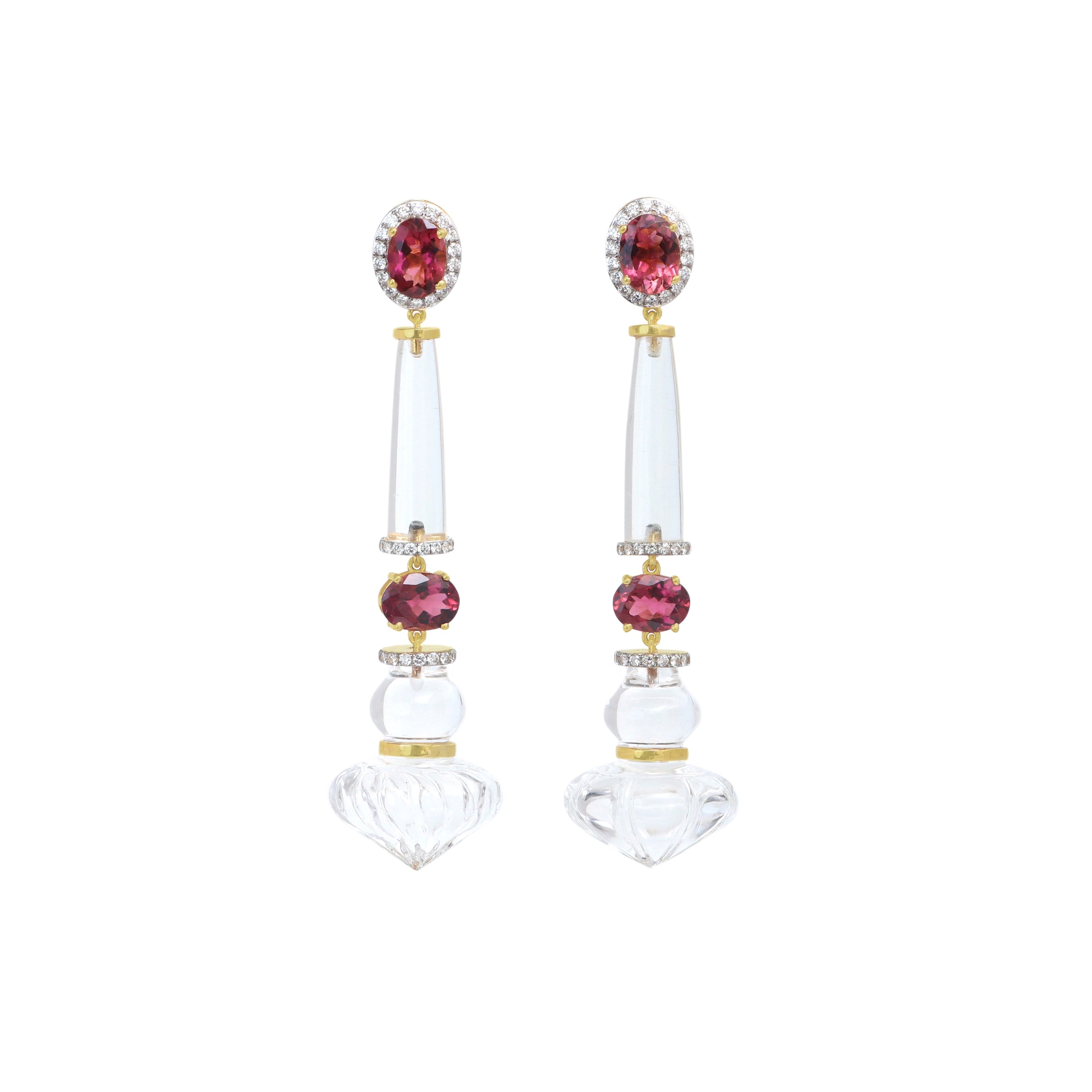 Natural Crystal and Tourmaline 14K gold earrings lifestyle shot - NFJSD-1829