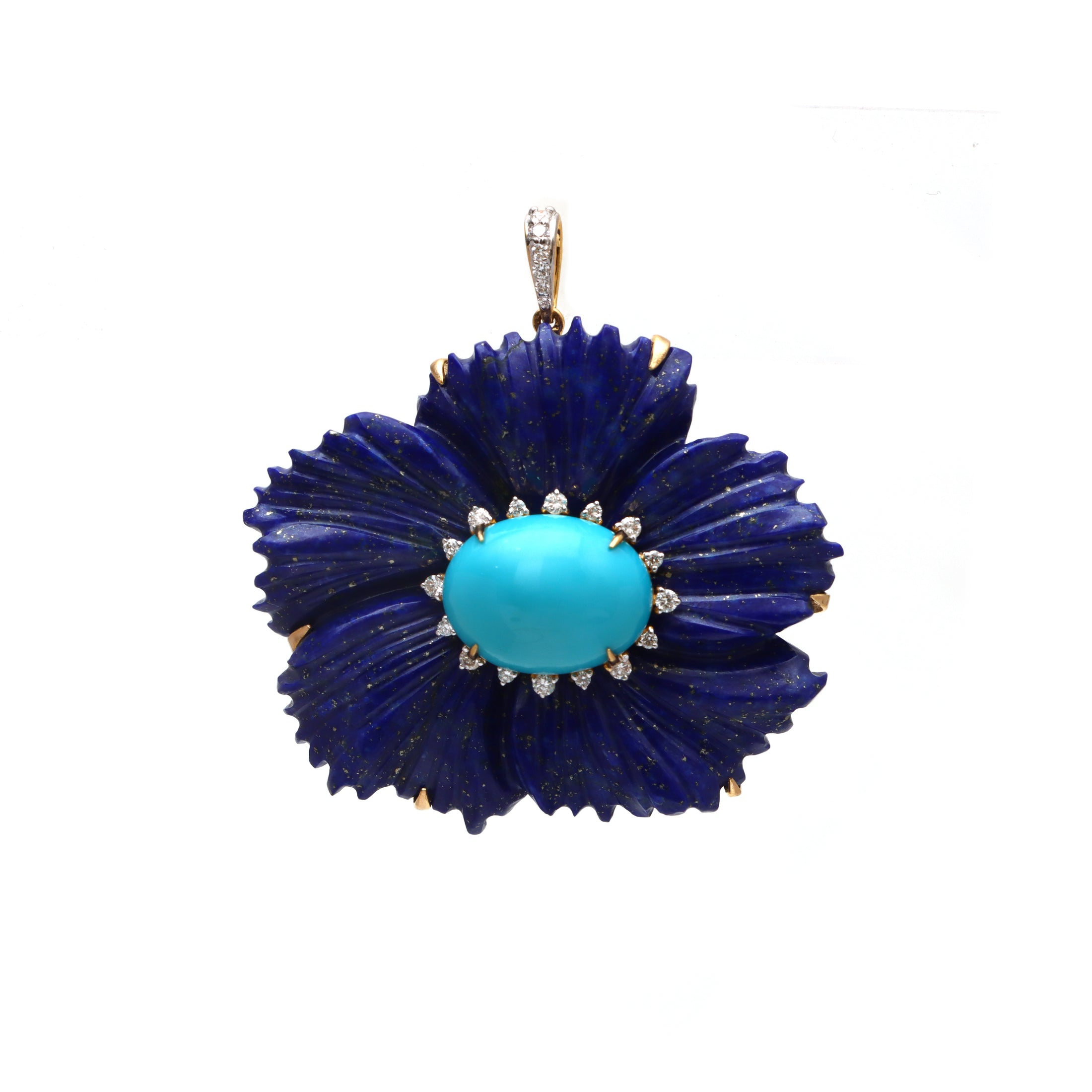 Natural Lapis and Turquoise 18K gold pendant front view - NFJSD-1703