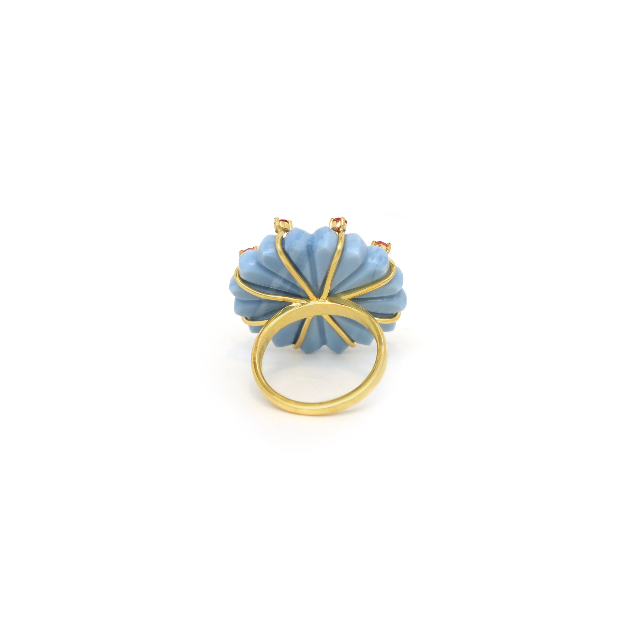Natural Blue Opal and Pearl 14K gold ring side angle - NFJSD-1804