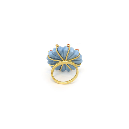 Natural Blue Opal and Pearl 14K gold ring side angle - NFJSD-1804