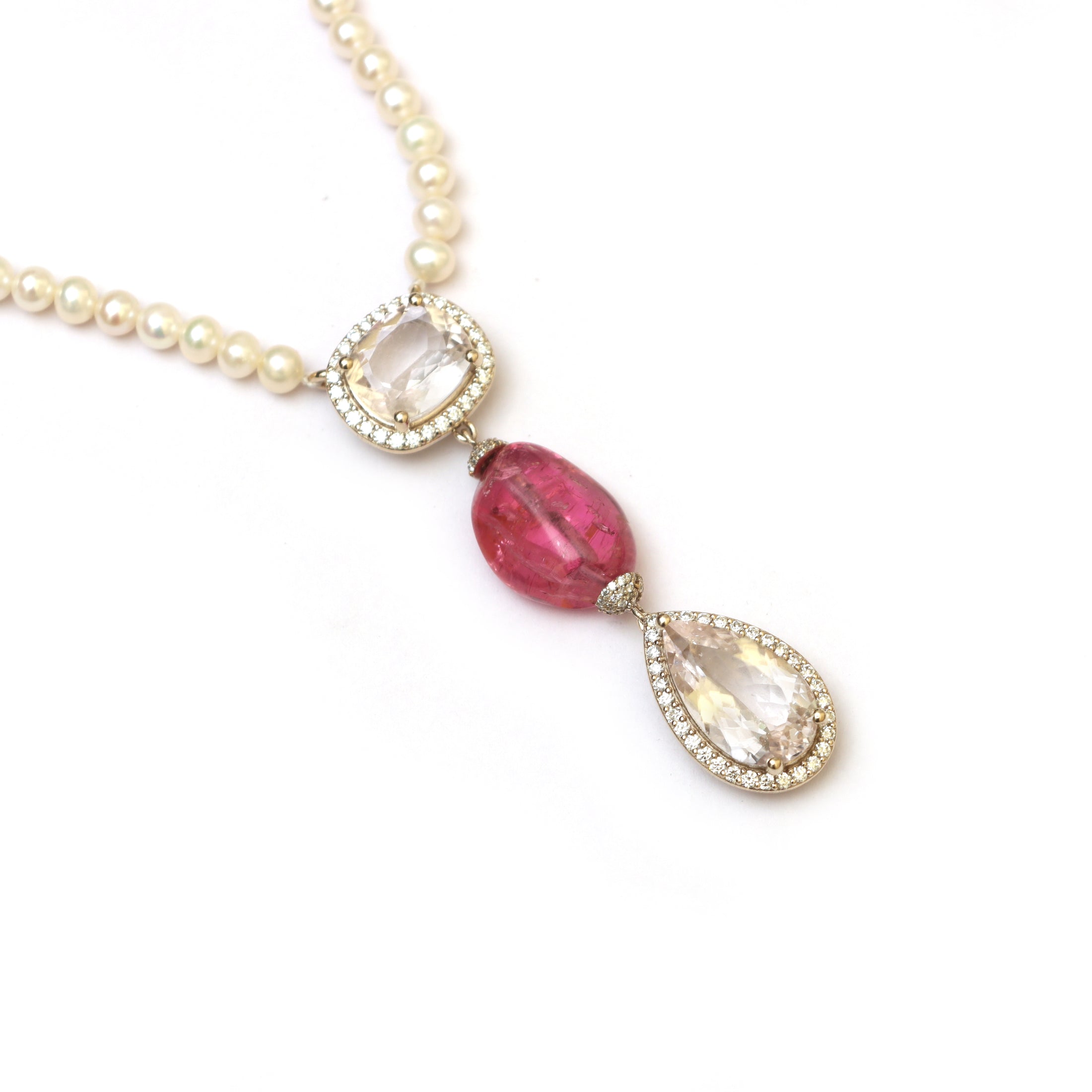 Natural White Aquamarine and Tourmaline 18K gold necklace top view - NFJSD-1935