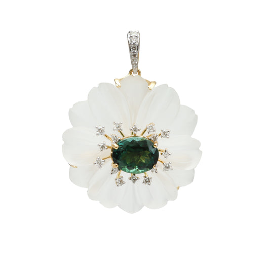 Natural Crystal Carving and Tourmaline 18K gold pendant front view - NFJSD-1718