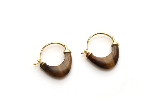 Natural Tiger Eye Carving 14K gold earrings front view - NFJSD-1352