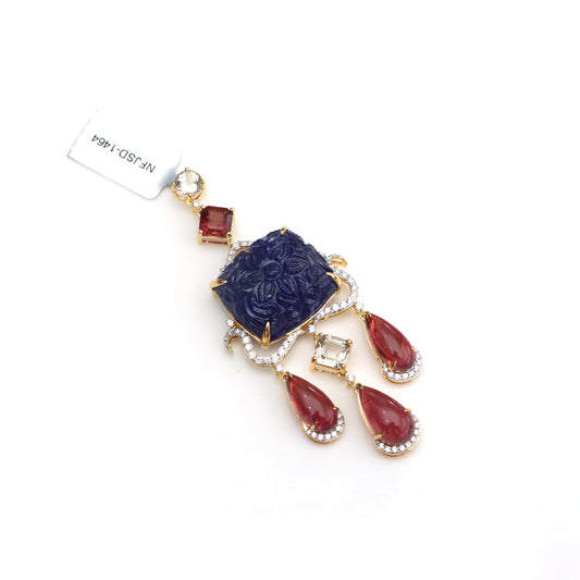 Natural Tourmaline and Tanzanite 18K gold pendant front view - NFJSD-1464