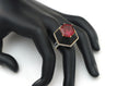 Load image into Gallery viewer, Natural Tourmaline Hexagon Cut and Black Onyx Carving 14K gold ring back view - NFJSD-1009
