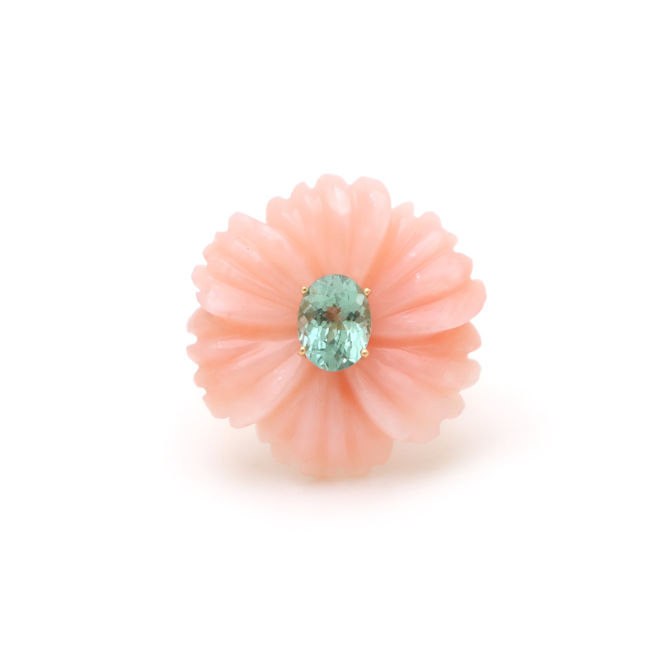 Natural Pink Opal and Tourmaline Oval 14K gold ring back view - NFJSD-1567