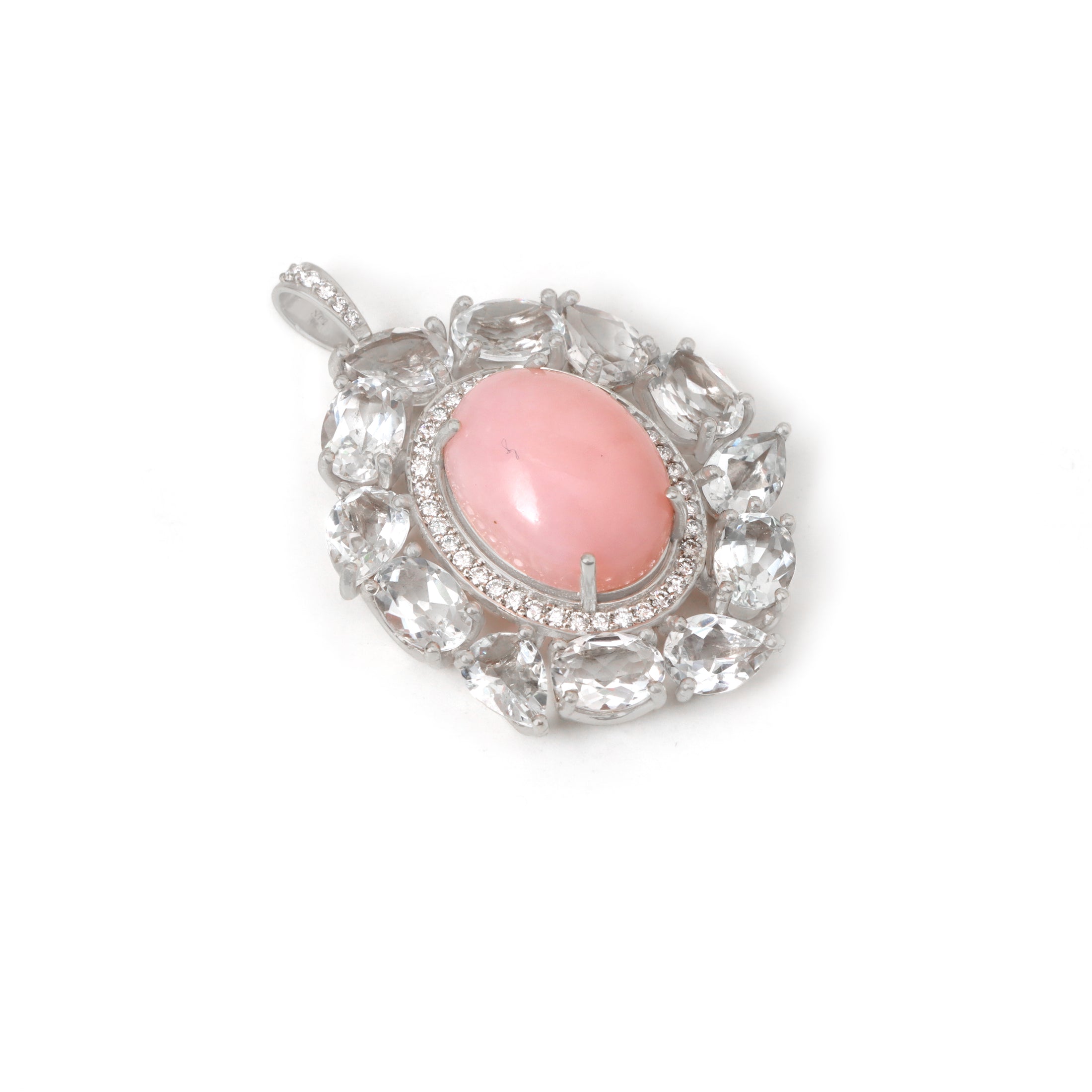 Natural Pink Opal and White Aquamarine 14K gold pendant top view - NFJSD-1916