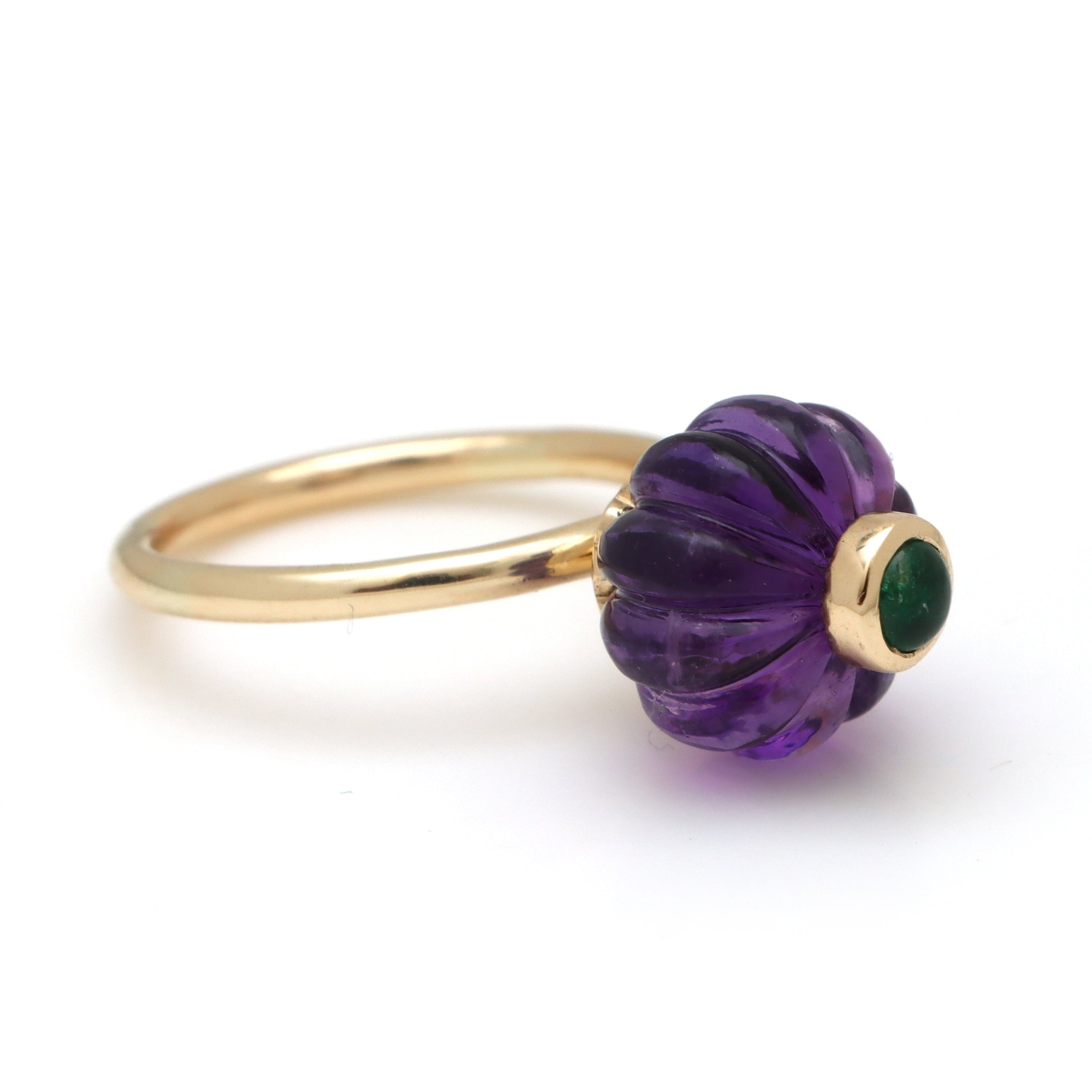 Natural Amethyst and Emerald 14K gold ring front view - NFJSD-1681