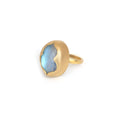 Load image into Gallery viewer, Natural Rainbow Moonstone Oval Cab and Black Onyx Oval Coin 18K gold ring back view - NFJSD-1414

