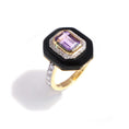 Load image into Gallery viewer, Natural Amethyst Octagon Cut and Black Onyx Frame 14K gold ring back view - NFJSD-1357
