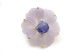 Load image into Gallery viewer, Natural Tanzanite Round Cab and Yttrium Fluorite Carving Flower 14K gold ring front view - NFJSD-1262
