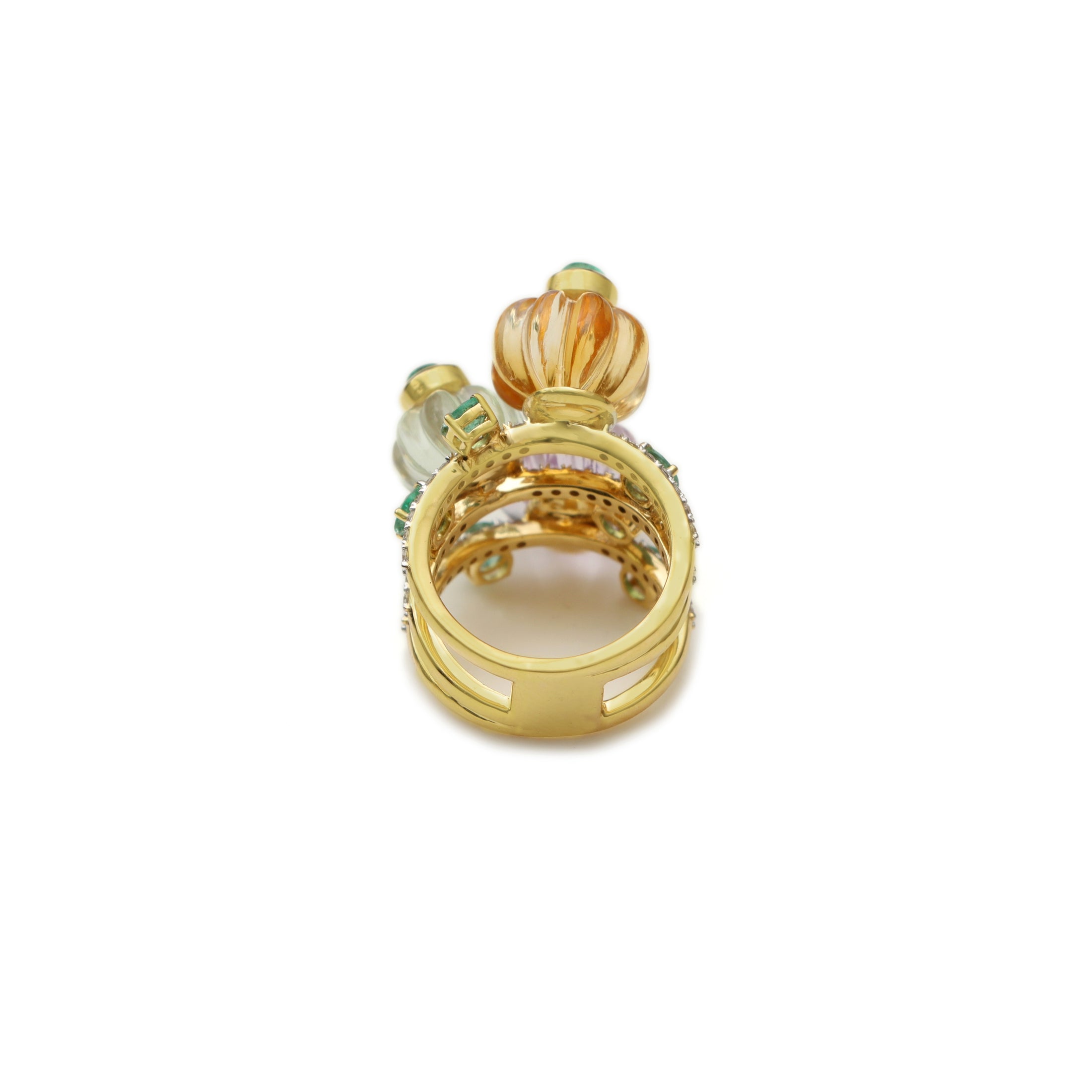 Natural Pink & Green Amethyst and Citrine 14K gold ring top view - NFJSD-1838