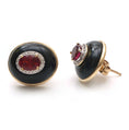 Load image into Gallery viewer, Natural Black Onyx Oval Frame and Tourmaline Oval Cut 14K gold earrings back view - NFJSD-1016
