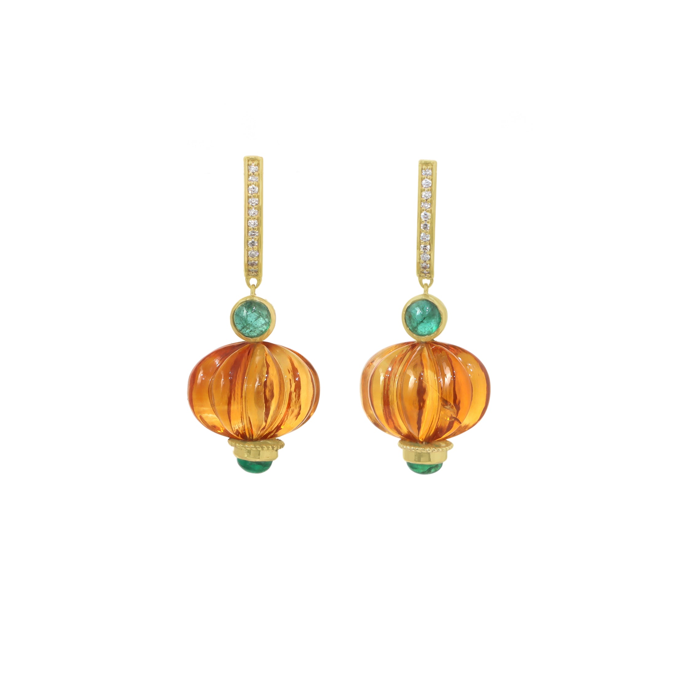 Natural Citrine and Emerald 14K gold earrings back view - NFJSD-1929