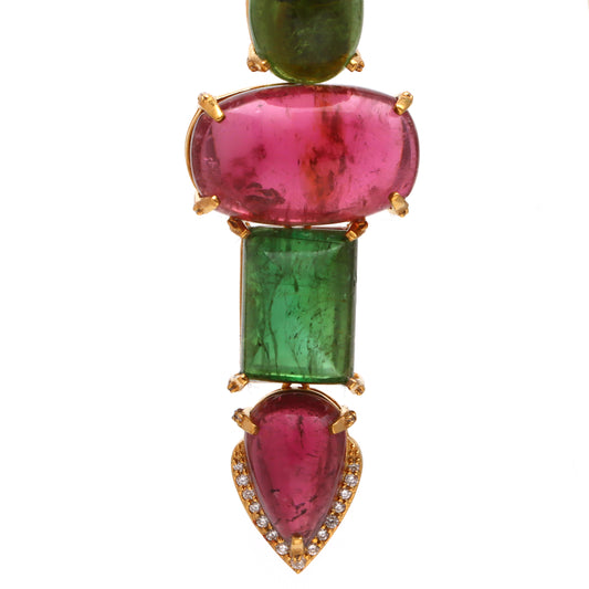 Natural Mix Tourmaline 18K gold earrings side angle - NFJSD-1632