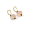 Load image into Gallery viewer, Natural Morganite and Emerald 14K gold earrings side angle - NFJSD-1920
