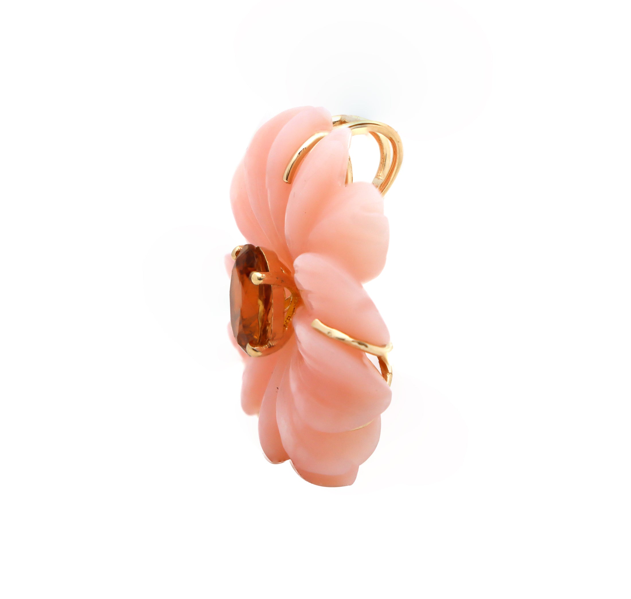 Natural Pink Opal and Pink Tourmaline 14K gold pendant top view - NFJSD-1588