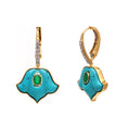 Load image into Gallery viewer, Natural Turquoise and Emerald 18K gold earrings front view - NFJSD-1692
