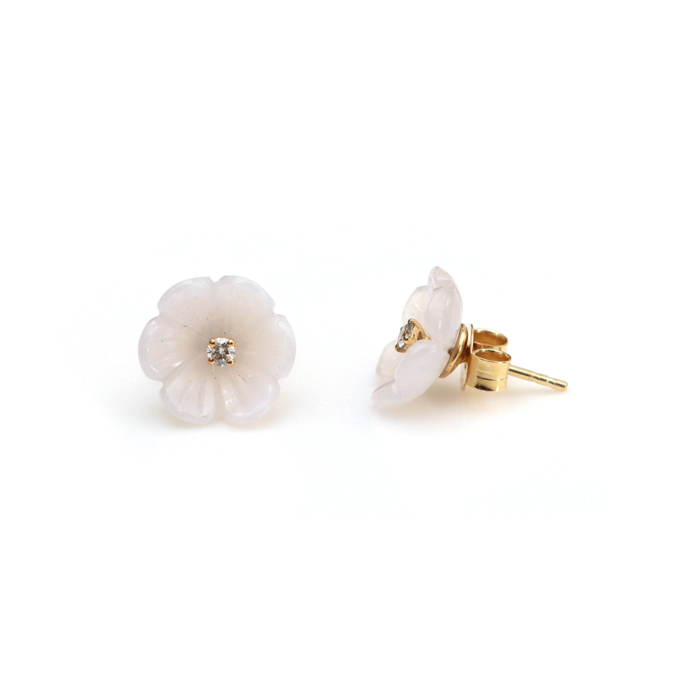 Natural Lavender Chalcedony 14K gold earrings front view - NFJSD-1494