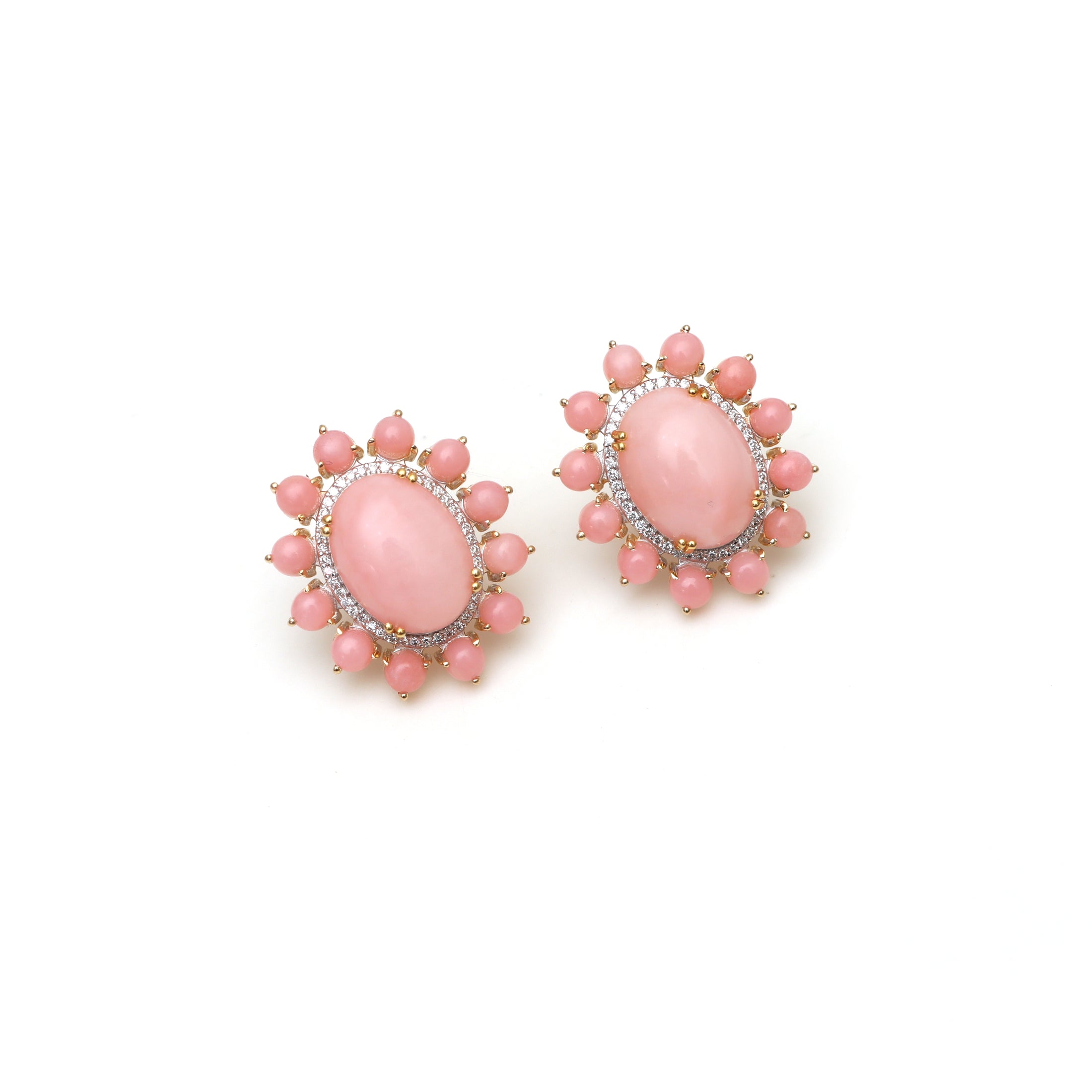 Natural Pink Opal 18K gold earrings front view - NFJSD-1826