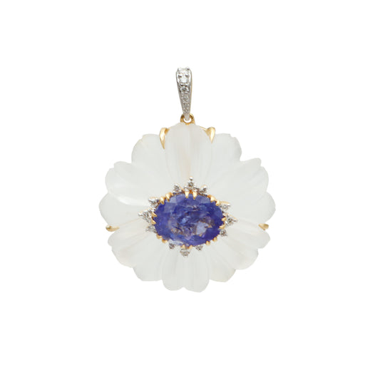 Natural Crystal Carving and Tanzanite 18K gold pendant front view - NFJSD-1716
