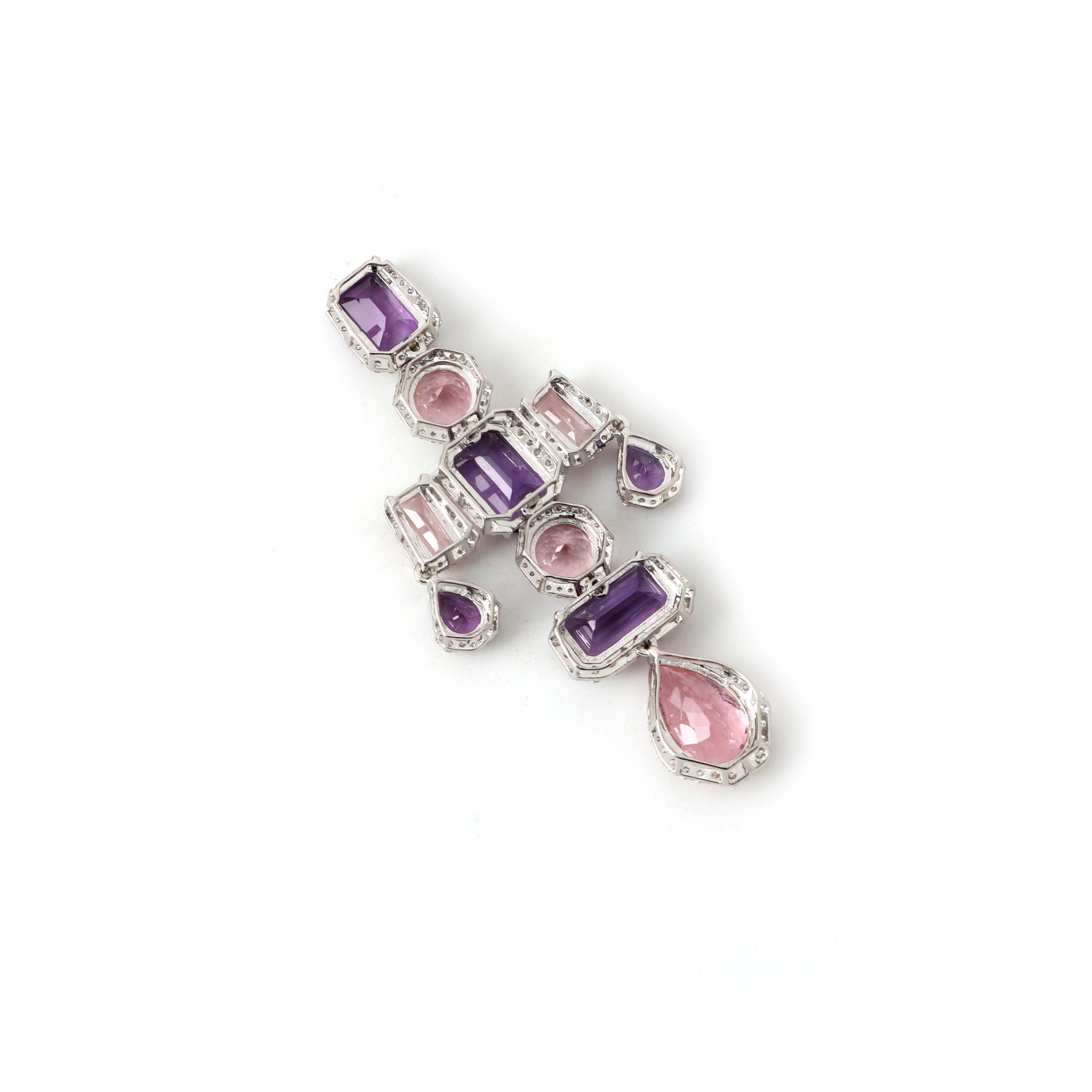 Natural Tourmaline and Amethyst 18K gold necklace top view - NFJSD-1923