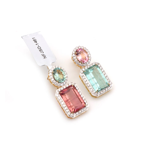 Natural Tourmaline 18K gold earrings front view - NFJSD-1461
