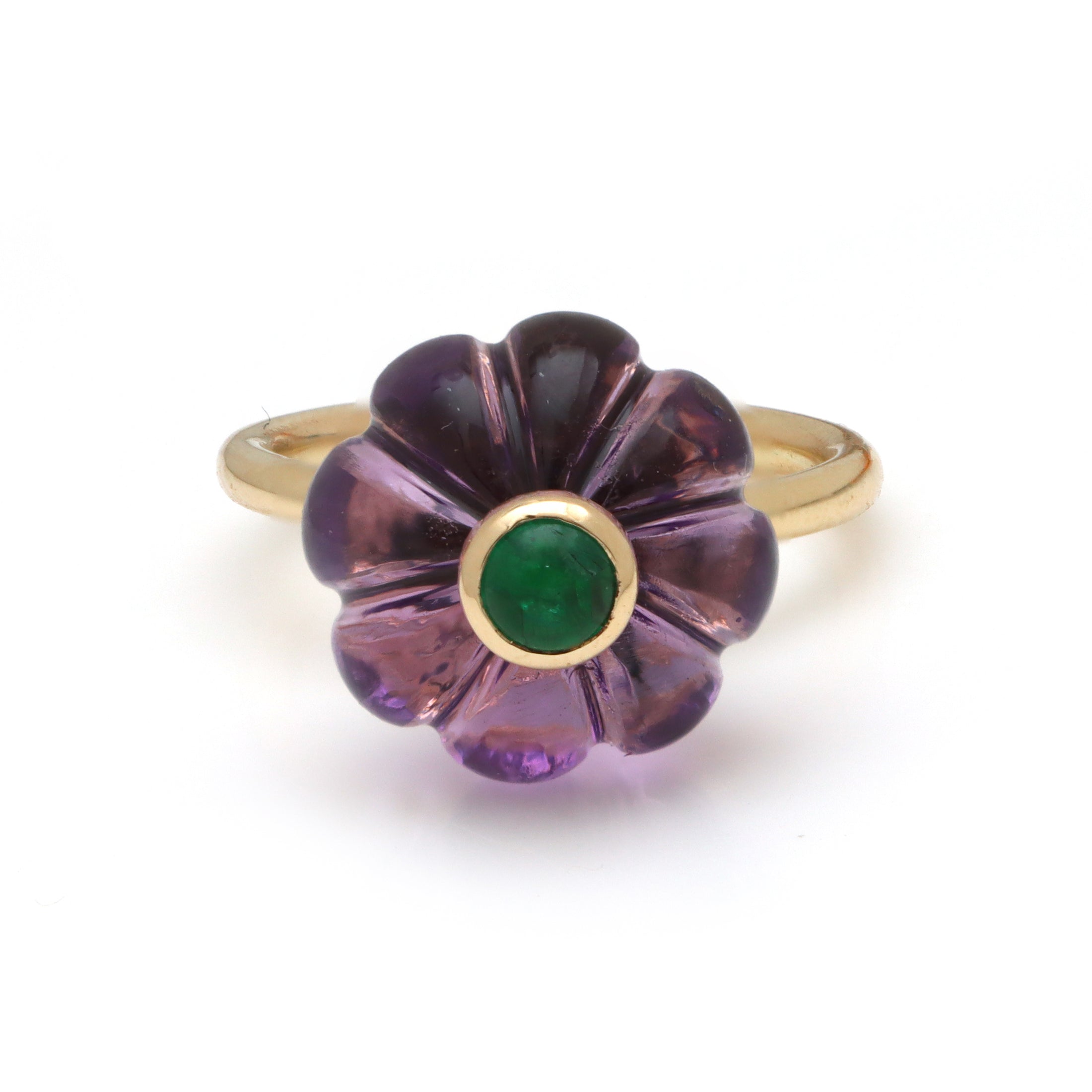 Natural Amethyst and Emerald 14K gold ring back view - NFJSD-1682