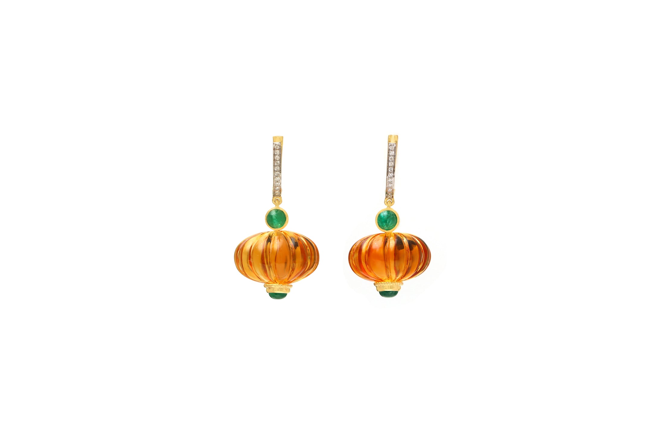 Natural Citrine and Emerald 18K gold earrings front view - NFJSD-1788