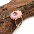 Load image into Gallery viewer, Natural Tourmaline Oval Cut and Pink Opal Carving Flower 14K gold ring side angle - NFJSD-1301
