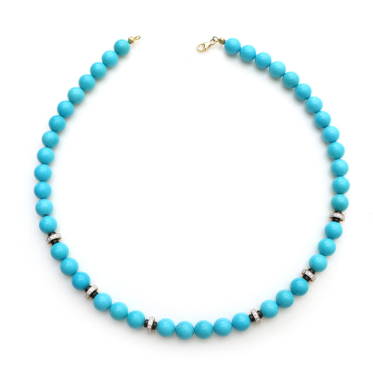 Natural Turquoise
8MM 14K gold necklace front view - NFJSD-1001