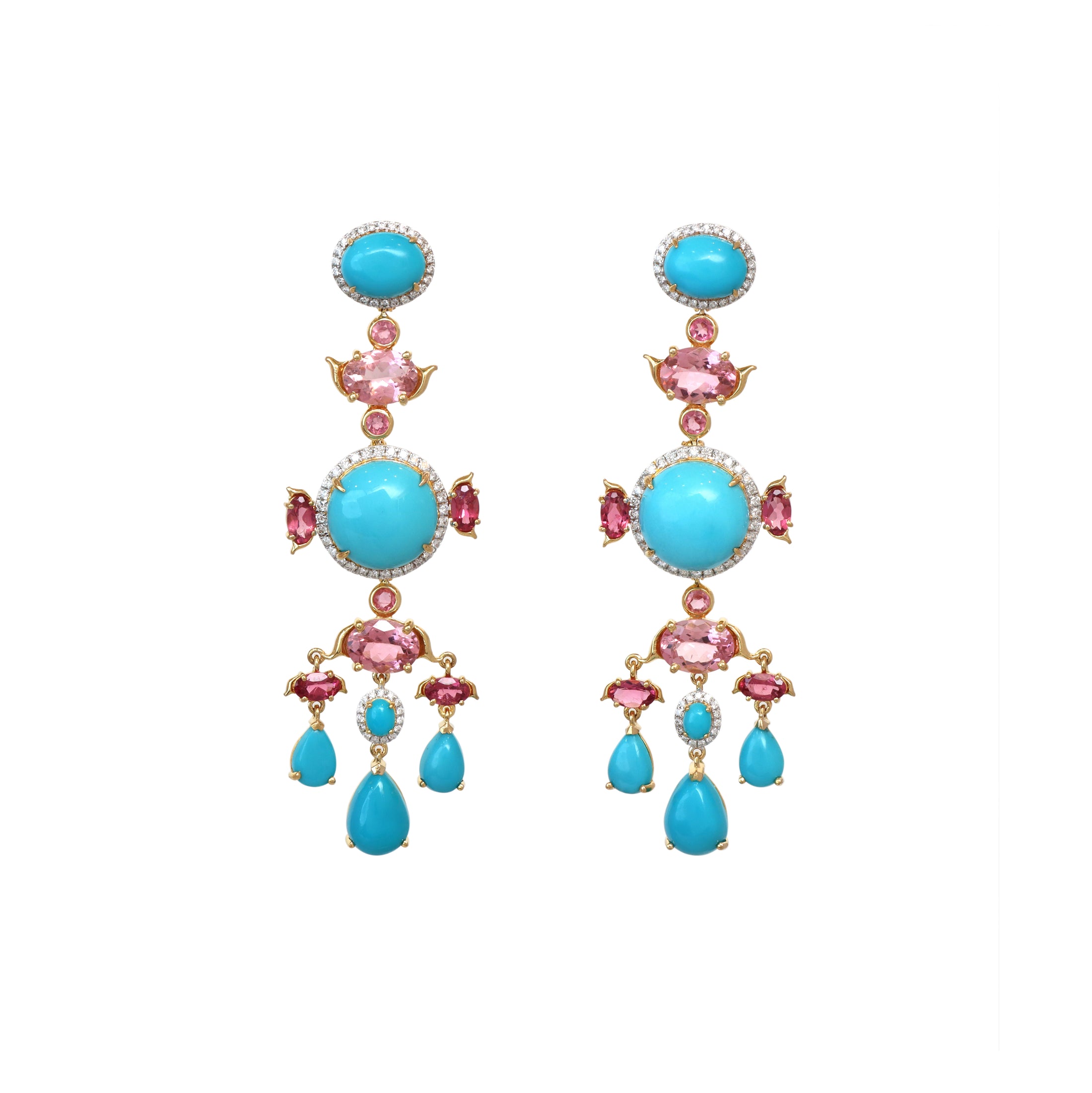 Natural Turquoise and Tourmaline 18K gold earrings lifestyle shot - NFJSD-1806