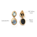 Load image into Gallery viewer, Natural Black Onyx and Rainbow Moonstone 18K gold earrings side angle - NFJSD-1418
