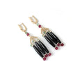 Load image into Gallery viewer, Natural Black Onyx and Tourmaline 14K gold earrings side angle - NFJSD-1938
