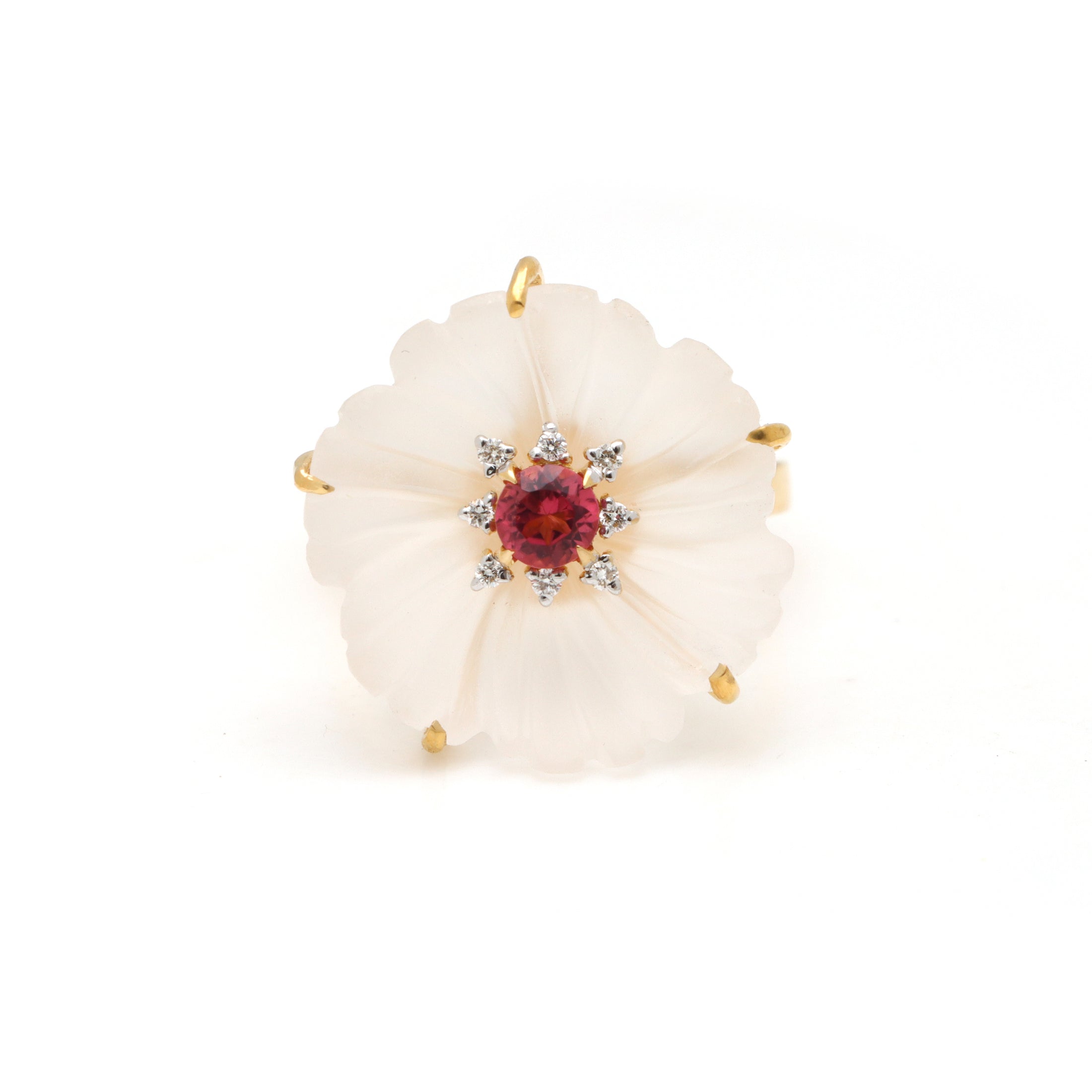 Natural Crystal Carving and Tourmaline 18K gold ring close-up detail - NFJSD-1706