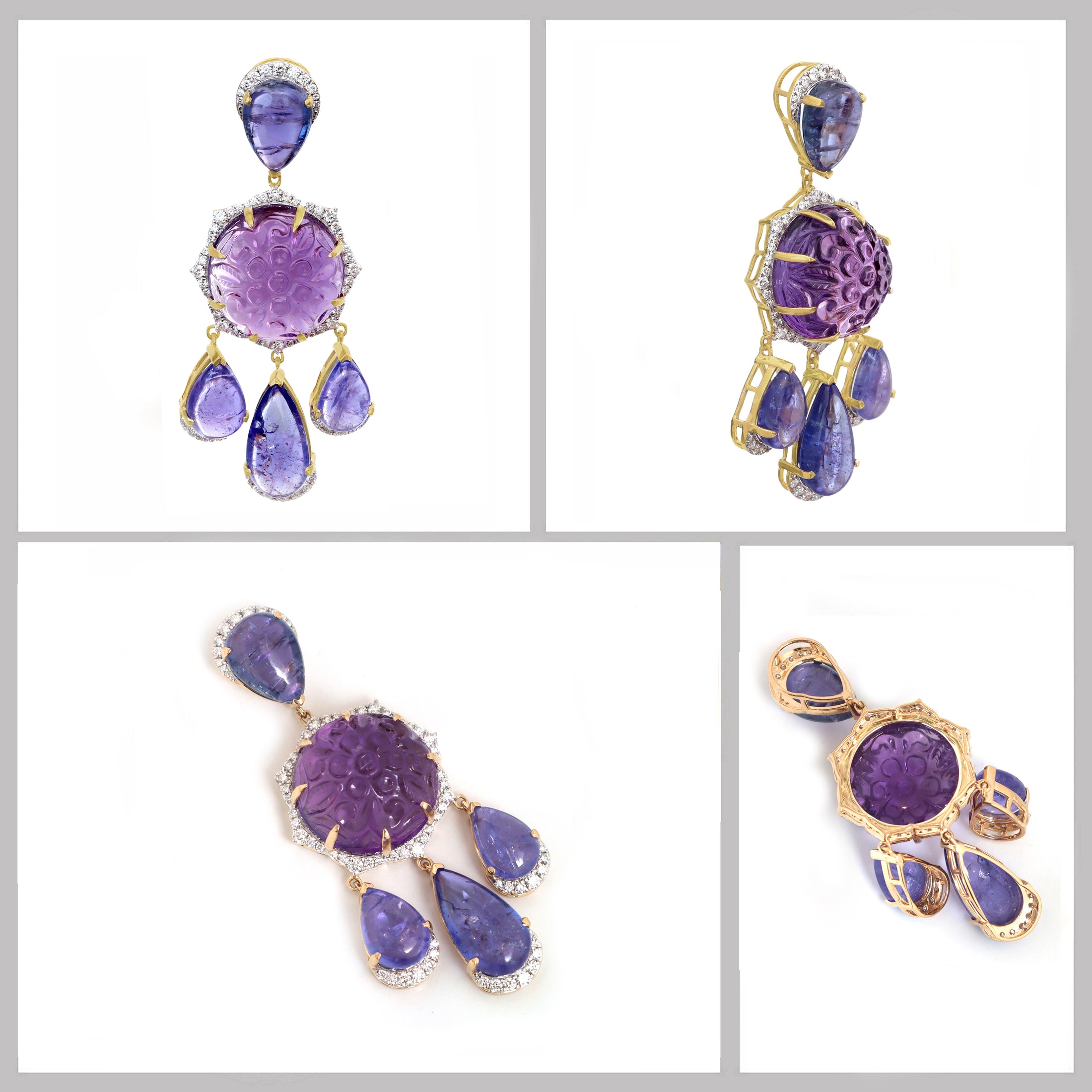 Natural Amethyst and Tanzanite 18K gold pendant top view - NFJSD-1828