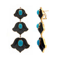Load image into Gallery viewer, Natural Black Onyx and Turquoise 18K gold earrings close-up detail - NFJSD-1533
