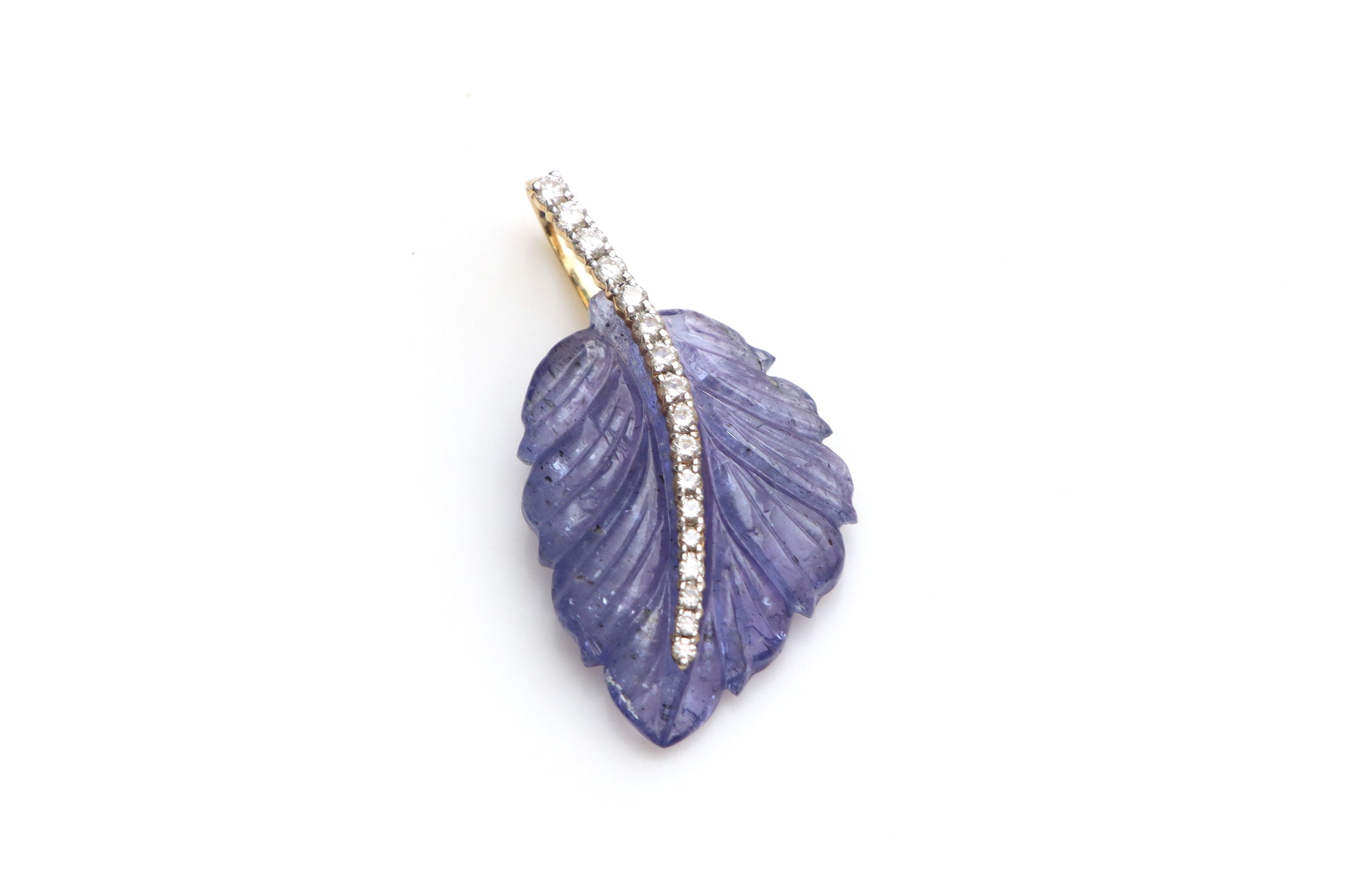 Natural Tanzanite Carving Leaf 14K gold charm front view - NFJSD-1319