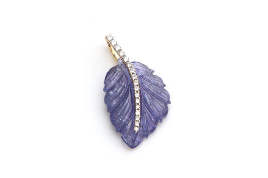 Natural Tanzanite Carving Leaf 14K gold charm front view - NFJSD-1319