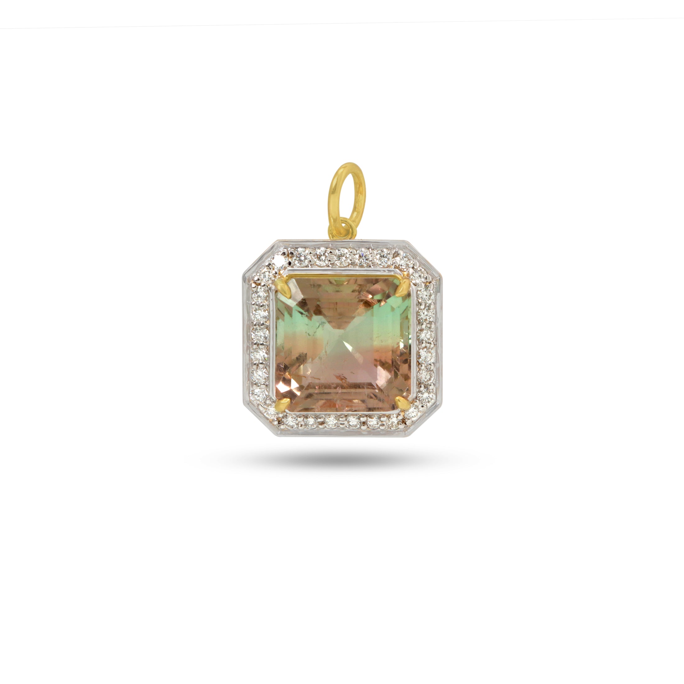 Natural BI Color Tourmaline 18K gold pendant back view - NFJSD-1918