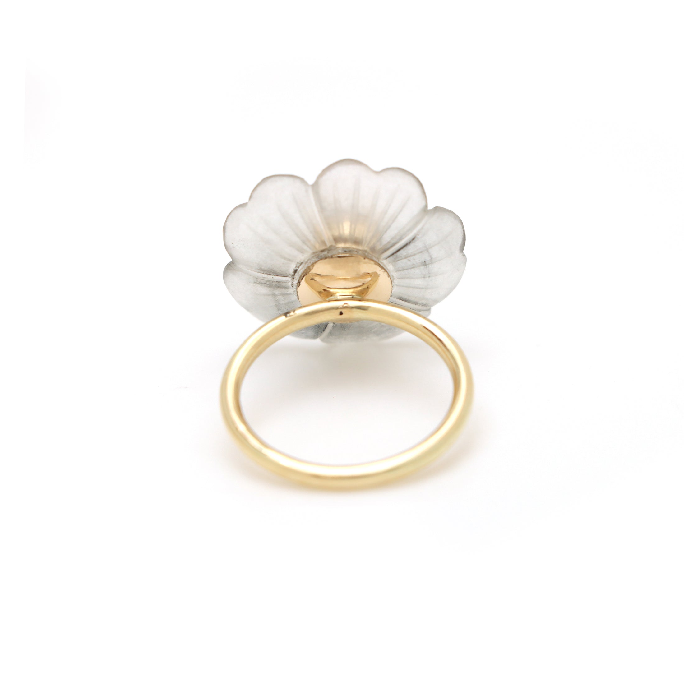 Natural Crystal Carving and Yellow Tourmaline 14K gold ring top view - NFJSD-1557