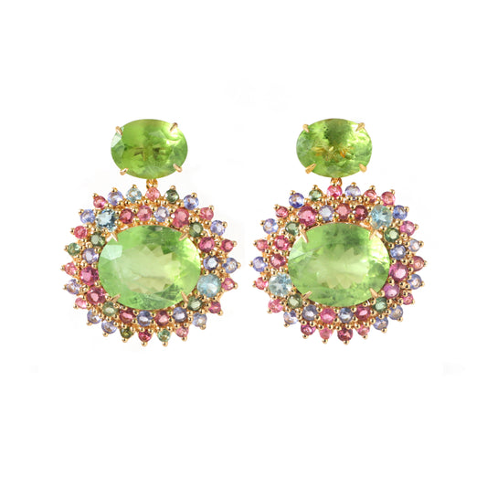 Natural Aqua and Perdot 18K gold earrings front view - NFJSD-1847