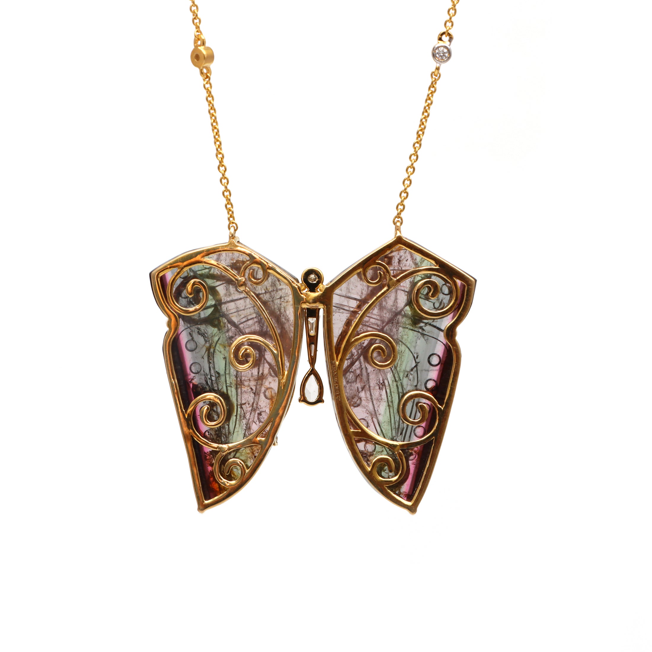 Natural Tourmaline Mix 18K gold necklace close-up detail - NFJSD-1653