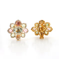 Load image into Gallery viewer, Natural Aquamarine and Tourmaline 18K gold earrings close-up detail - NFJSD-1470
