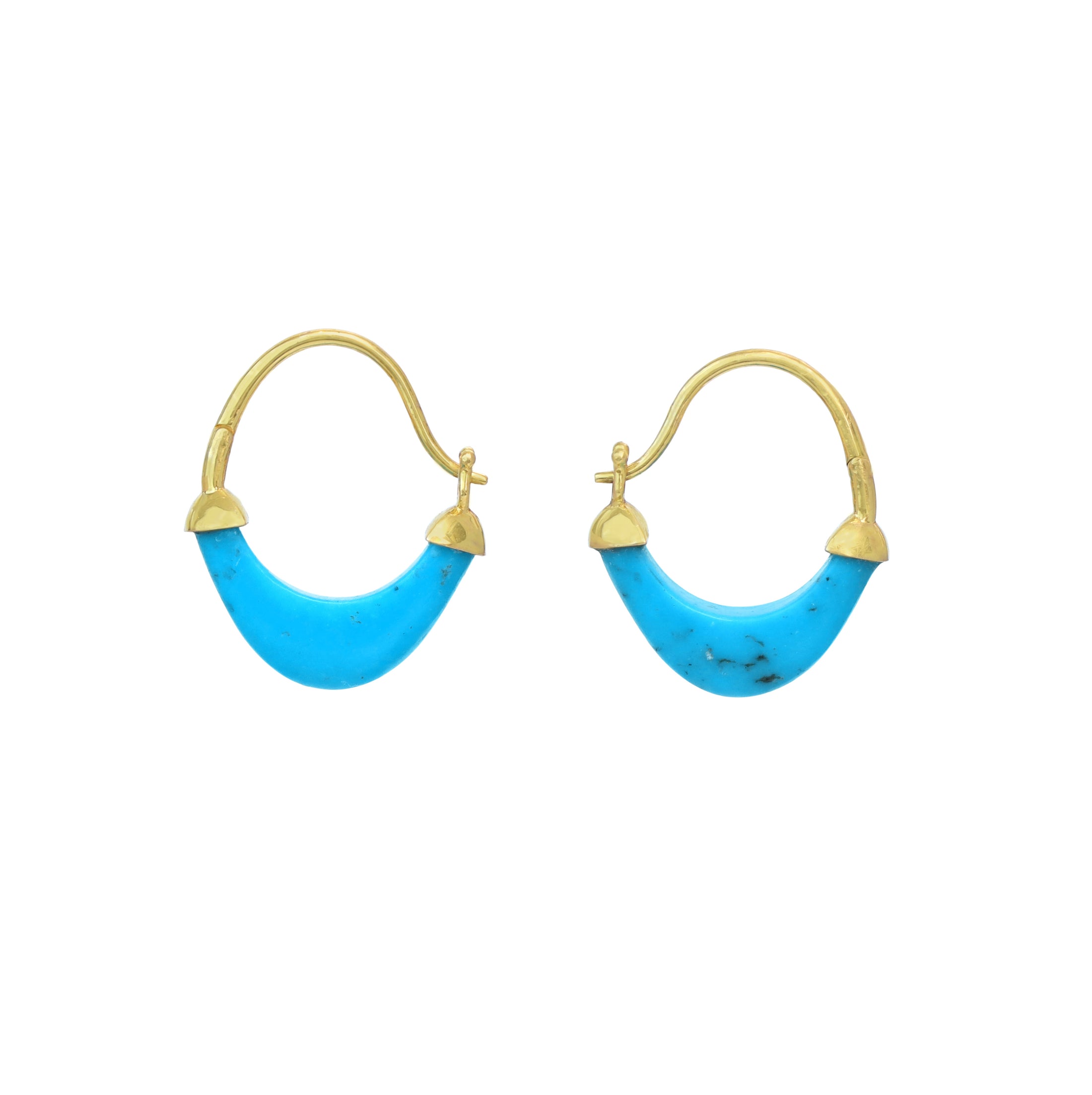 Natural Turquoise 18K gold earrings close-up detail - NFJSD-1782