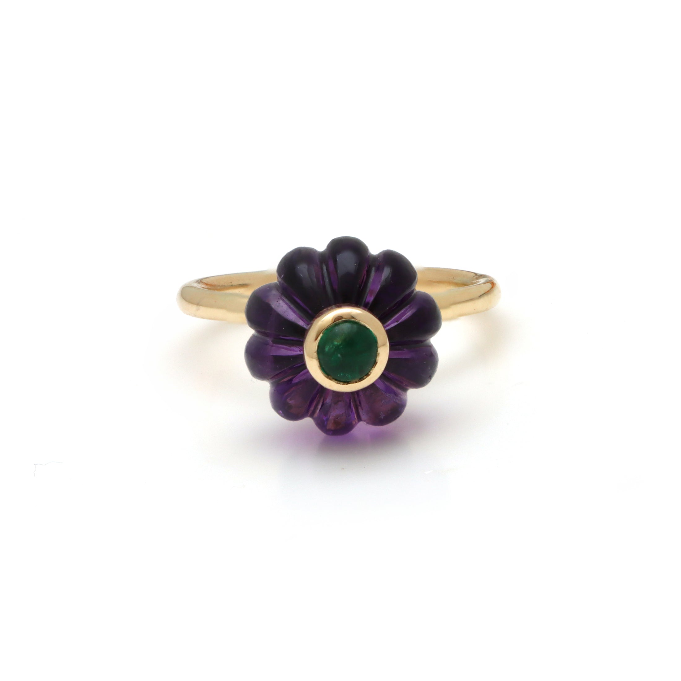 Natural Amethyst and Emerald 14K gold ring back view - NFJSD-1681