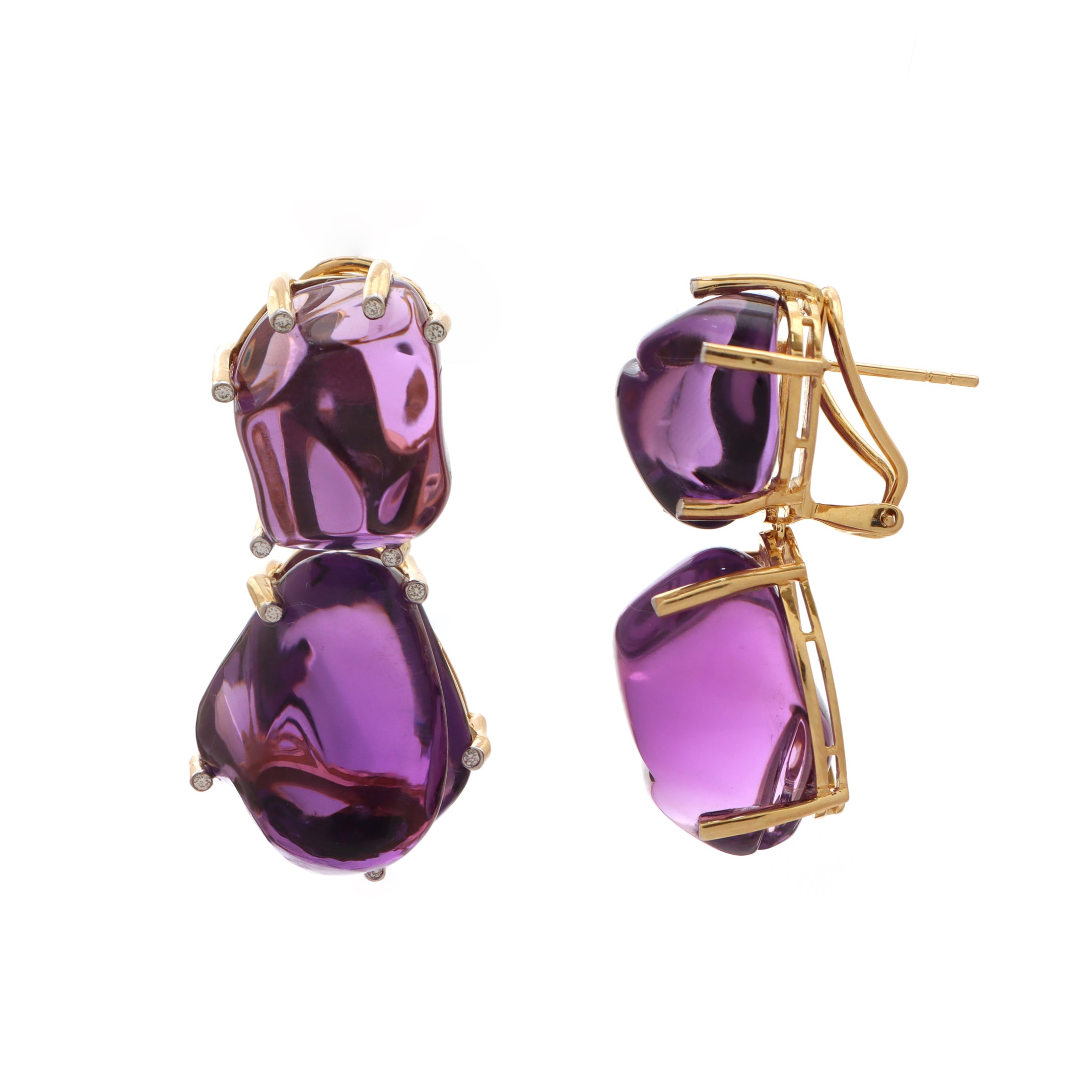 Natural Amethyst 18K gold earrings top view - NFJSD-1476