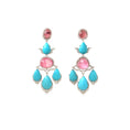 Load image into Gallery viewer, Natural Turquoise and Tourmaline 18K gold earrings back view - NFJSD-1952
